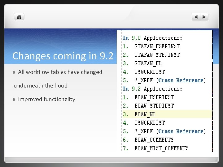 Changes coming in 9. 2 l All workflow tables have changed underneath the hood