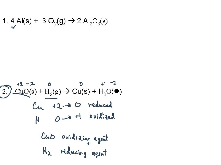 1. 4 Al(s) + 3 O 2(g) 2 Al 2 O 3(s) 2. Cu.