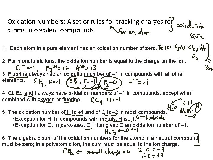 Oxidation Numbers: A set of rules for tracking charges for atoms in covalent compounds
