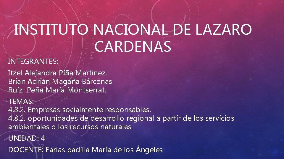 INSTITUTO NACIONAL DE LAZARO CARDENAS INTEGRANTES: Itzel Alejandra Piña Martínez. Brian Adrián Magaña Bárcenas