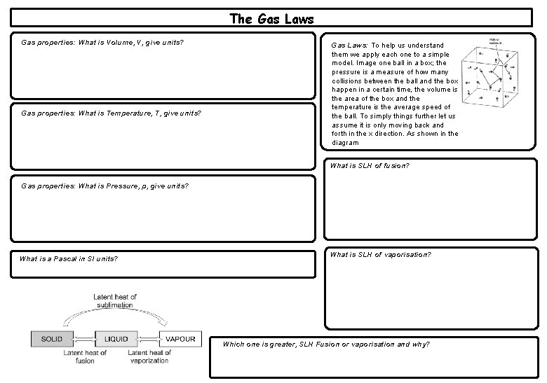 The Gas Laws Gas properties: What is Volume, V, give units? Gas properties: What