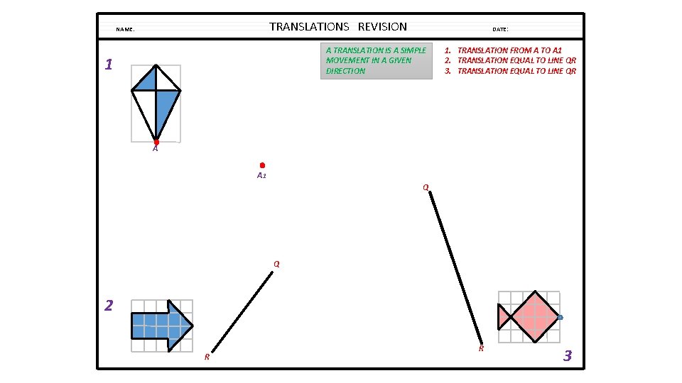 TRANSLATIONS REVISION NAME: DATE: A TRANSLATION IS A SIMPLE MOVEMENT IN A GIVEN DIRECTION