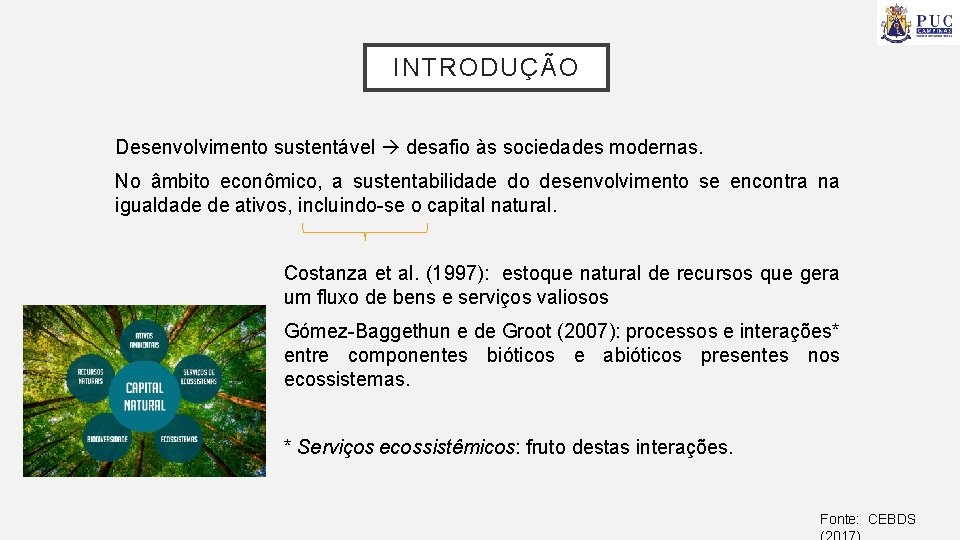 INTRODUÇÃO Desenvolvimento sustentável desafio às sociedades modernas. No âmbito econômico, a sustentabilidade do desenvolvimento