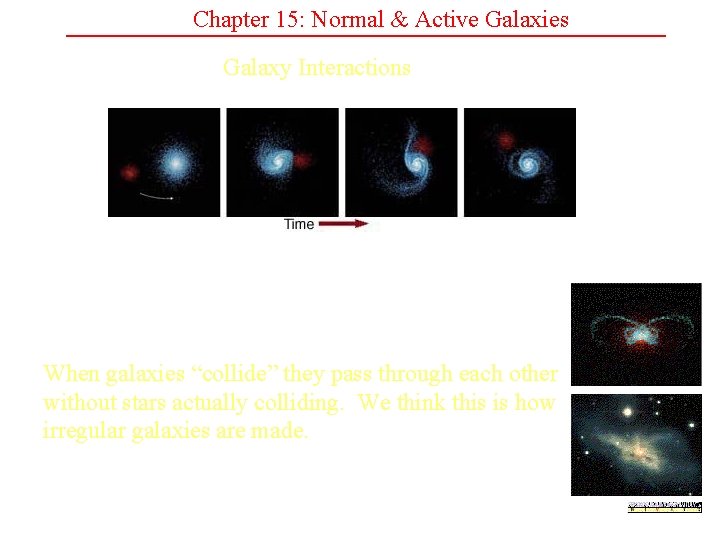 Chapter 15: Normal & Active Galaxies Galaxy Interactions When galaxies “collide” they pass through