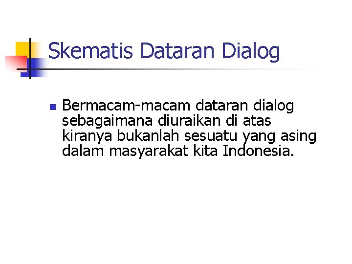 Skematis Dataran Dialog n Bermacam-macam dataran dialog sebagaimana diuraikan di atas kiranya bukanlah sesuatu