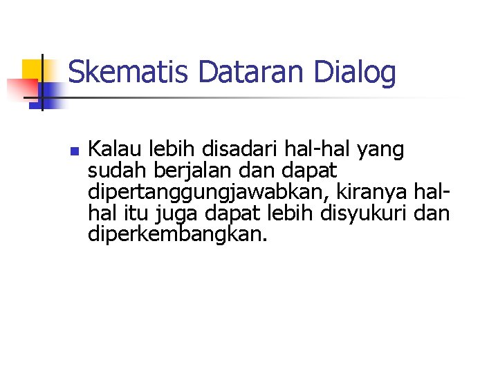 Skematis Dataran Dialog n Kalau lebih disadari hal-hal yang sudah berjalan dapat dipertanggungjawabkan, kiranya