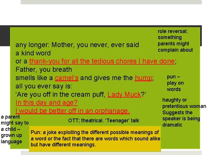 1 st Stanza role reversal; something parents might complain about any longer: Mother, you