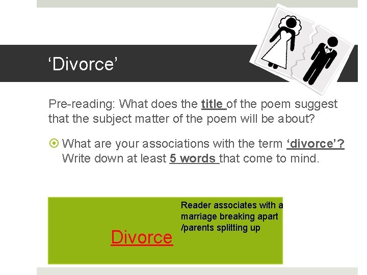 ‘Divorce’ Pre-reading: What does the title of the poem suggest that the subject matter