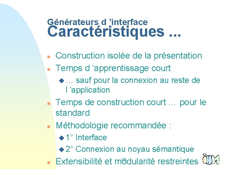 Générateurs d ’interface Caractéristiques. . . n n Construction isolée de la présentation Temps