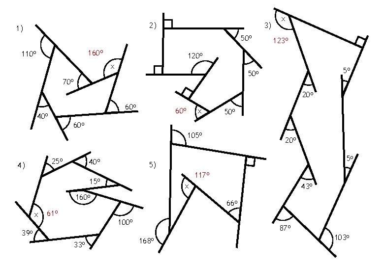 2) 1) 3) 50 o 160 o 110 o x 123 o 120 o