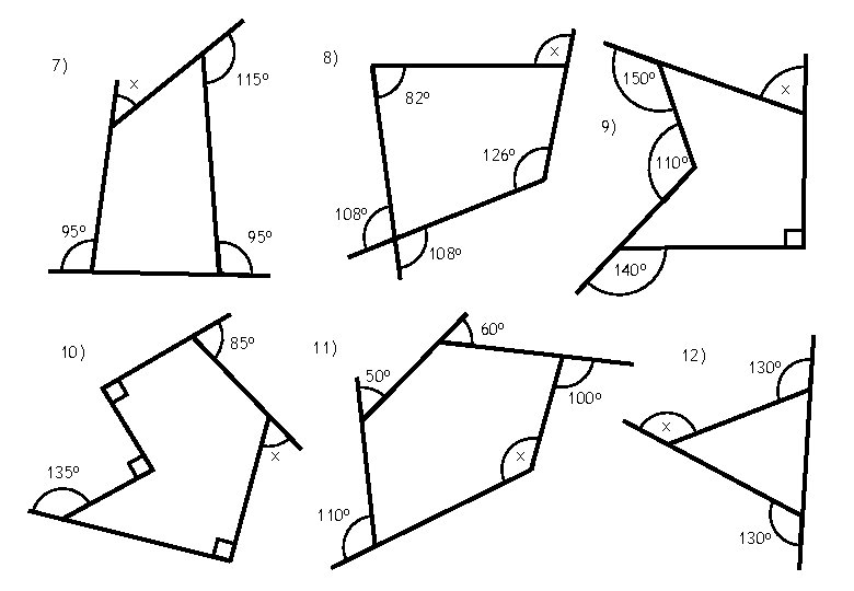 7) x 8) x 115 o 150 o 82 o x 9) 126 o