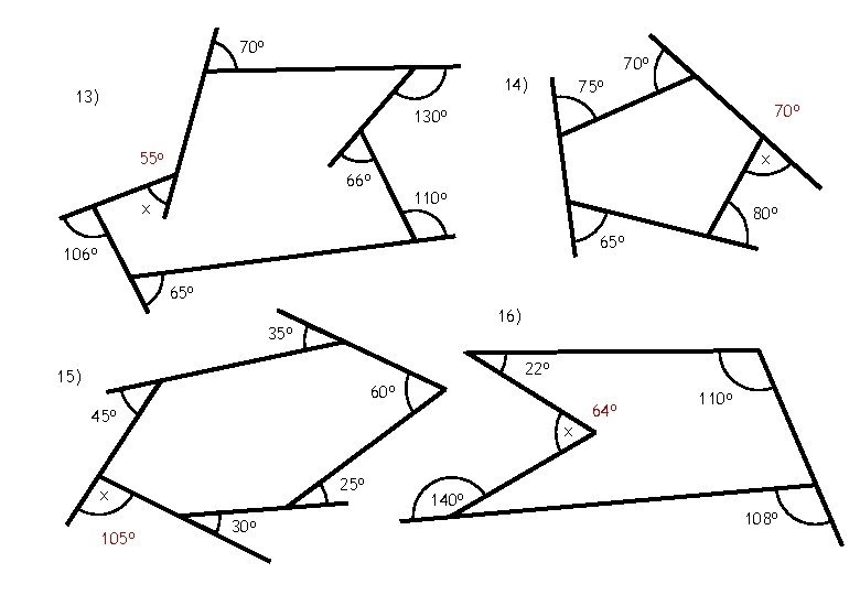 70 o 14) 13) 75 o 70 o 130 o x 55 o 66