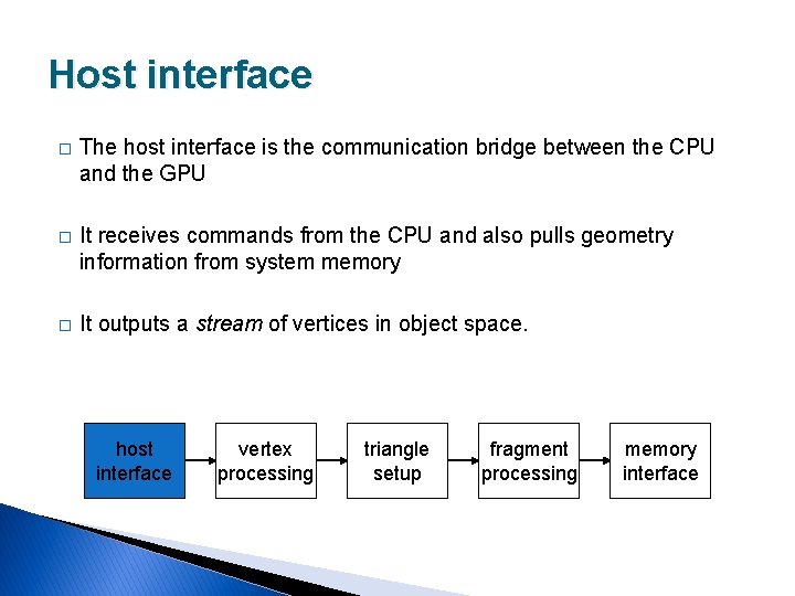 Host interface � The host interface is the communication bridge between the CPU and