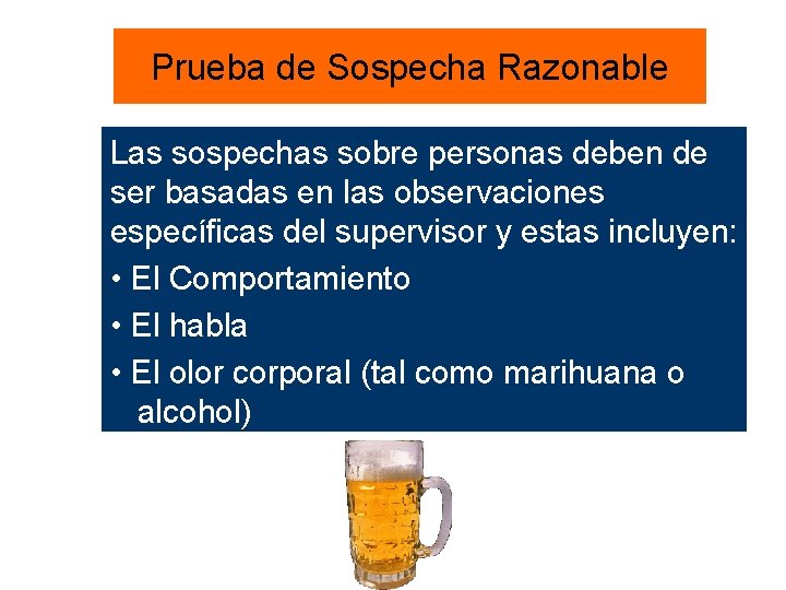 Prueba de Sospecha Razonable Las sospechas sobre personas deben de ser basadas en las