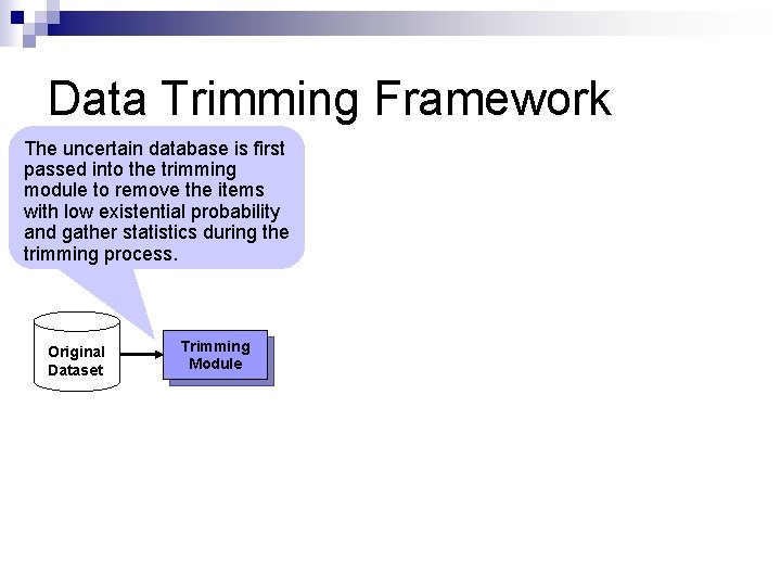 Data Trimming Framework The uncertain database is first passed into the trimming module to