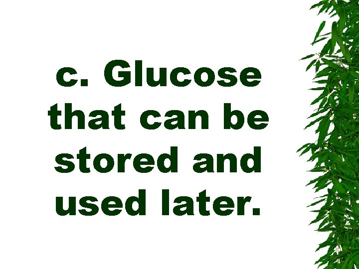 c. Glucose that can be stored and used later. 