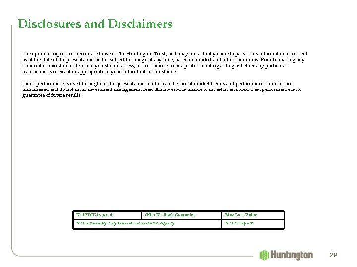 Disclosures and Disclaimers The opinions expressed herein are those of The Huntington Trust, and