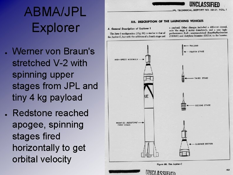 ABMA/JPL Explorer ● ● Werner von Braun's stretched V-2 with spinning upper stages from