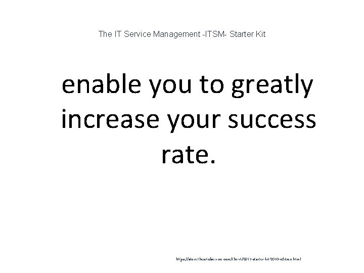 The IT Service Management -ITSM- Starter Kit 1 enable you to greatly increase your