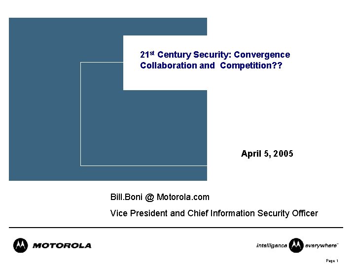 21 st Century Security: Convergence Collaboration and Competition? ? April 5, 2005 Bill. Boni