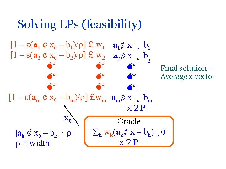 Solving LPs (feasibility) [1 – (a 1 ¢ x 0 – b 1)/ ]