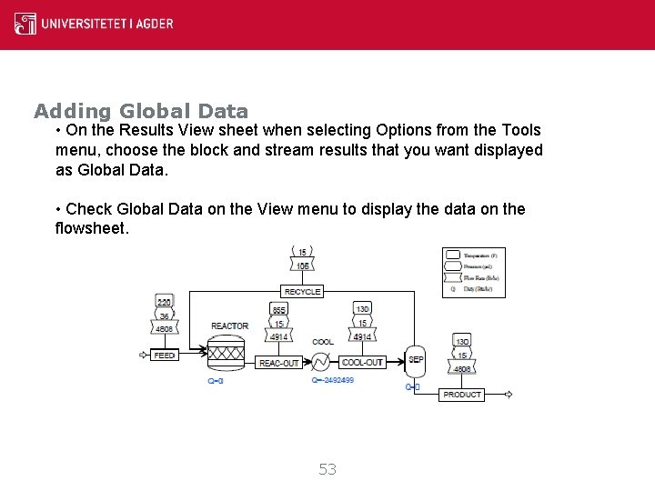 Adding Global Data • On the Results View sheet when selecting Options from the Adding Global Data • On the Results View sheet when selecting Options from the