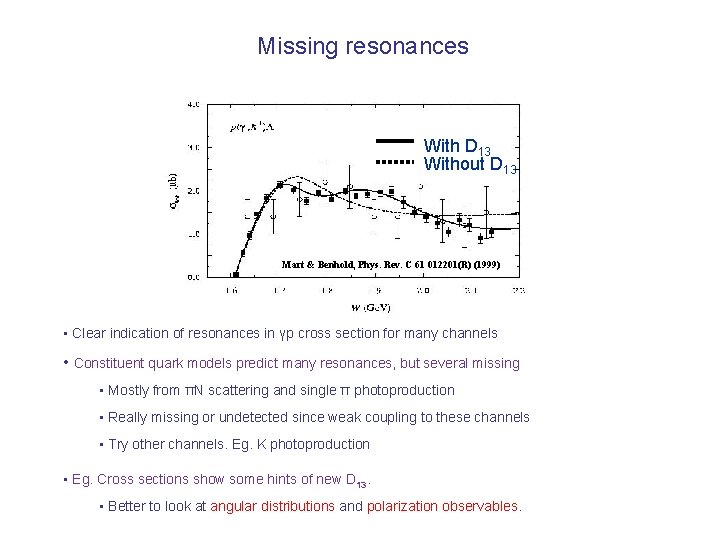 Missing resonances With D 13 Without D 13 Mart & Benhold, Phys. Rev. C