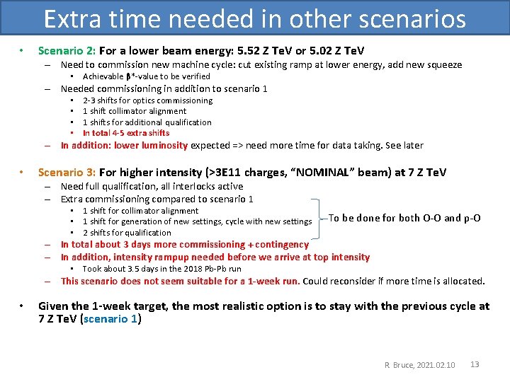 Extra time needed in other scenarios • Scenario 2: For a lower beam energy: