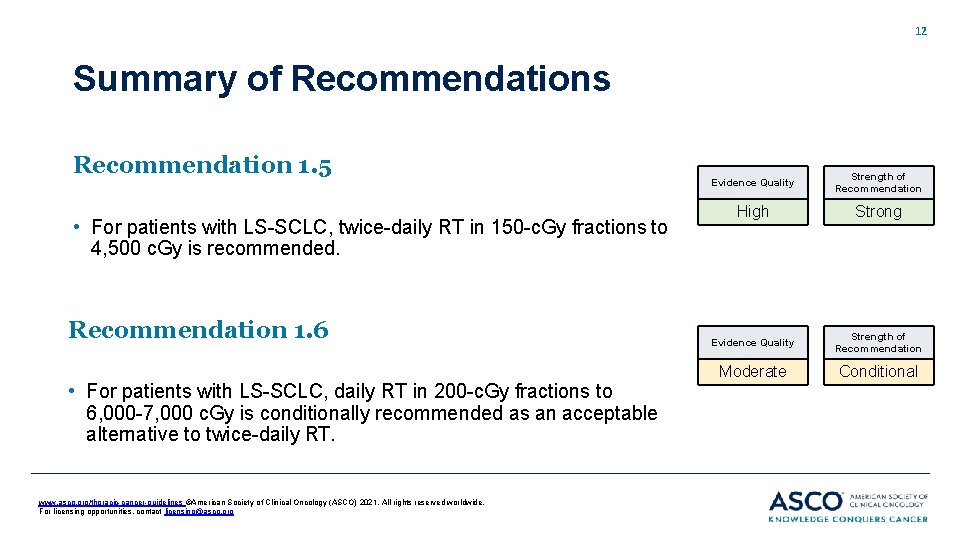 12 Summary of Recommendations Recommendation 1. 5 • For patients with LS-SCLC, twice-daily RT 12 Summary of Recommendations Recommendation 1. 5 • For patients with LS-SCLC, twice-daily RT