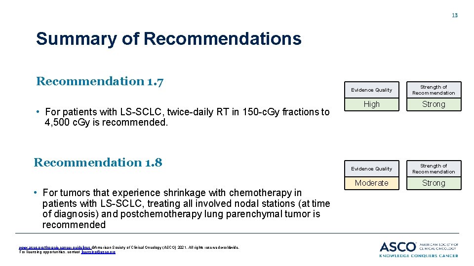 13 Summary of Recommendations Recommendation 1. 7 • For patients with LS-SCLC, twice-daily RT 13 Summary of Recommendations Recommendation 1. 7 • For patients with LS-SCLC, twice-daily RT