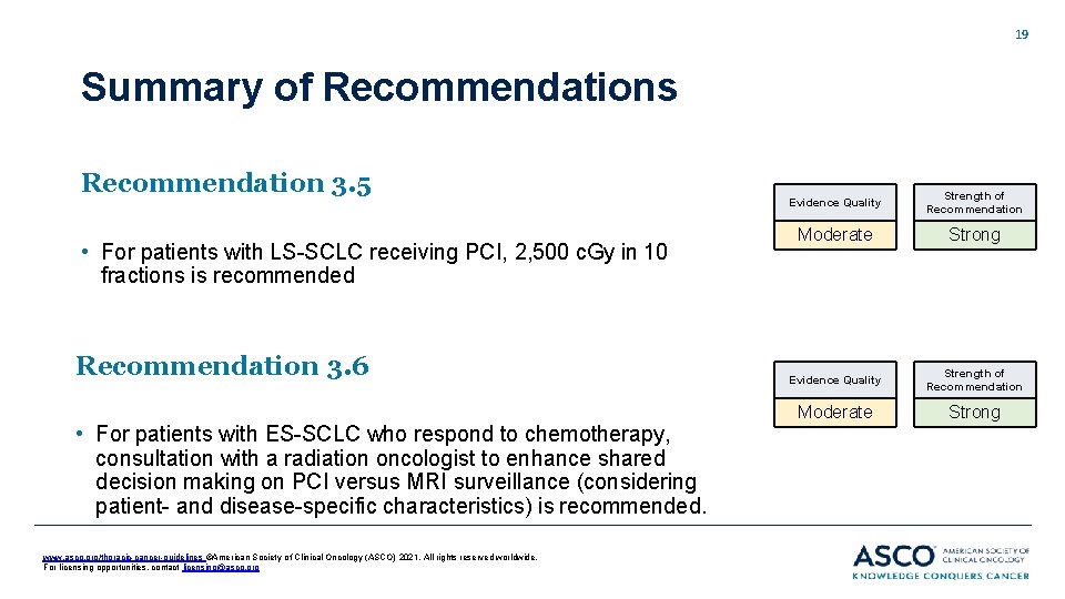 19 Summary of Recommendations Recommendation 3. 5 • For patients with LS-SCLC receiving PCI, 19 Summary of Recommendations Recommendation 3. 5 • For patients with LS-SCLC receiving PCI,
