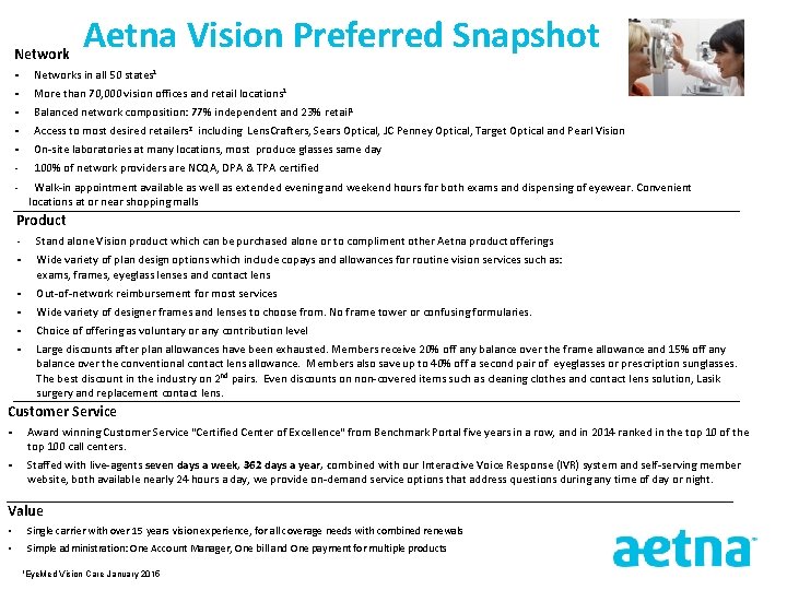 Network Aetna Vision Preferred Snapshot § Networks in all 50 states 1 § More