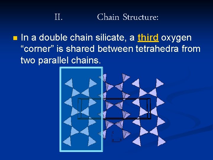 II. n Chain Structure: In a double chain silicate, a third oxygen “corner” is