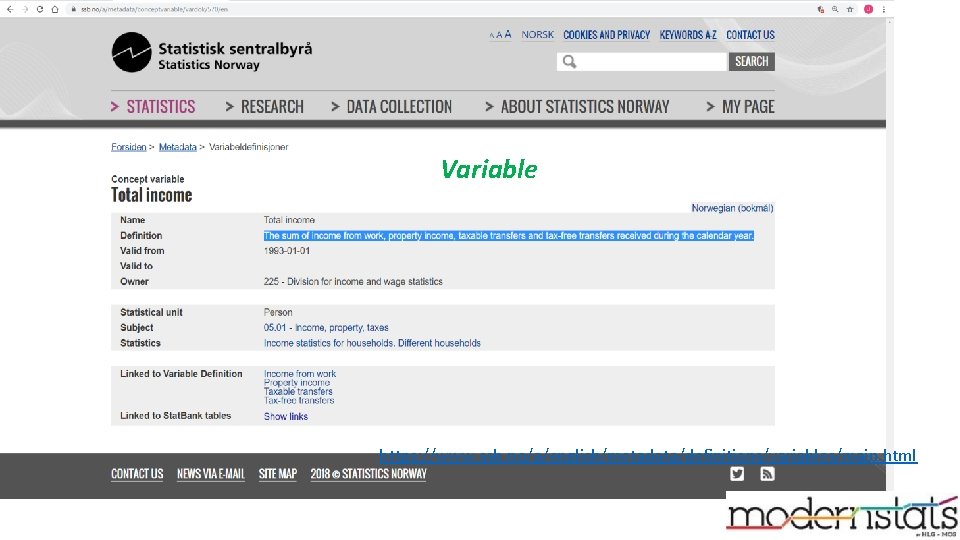 Variable https: //www. ssb. no/a/english/metadata/definitions/variables/main. html 