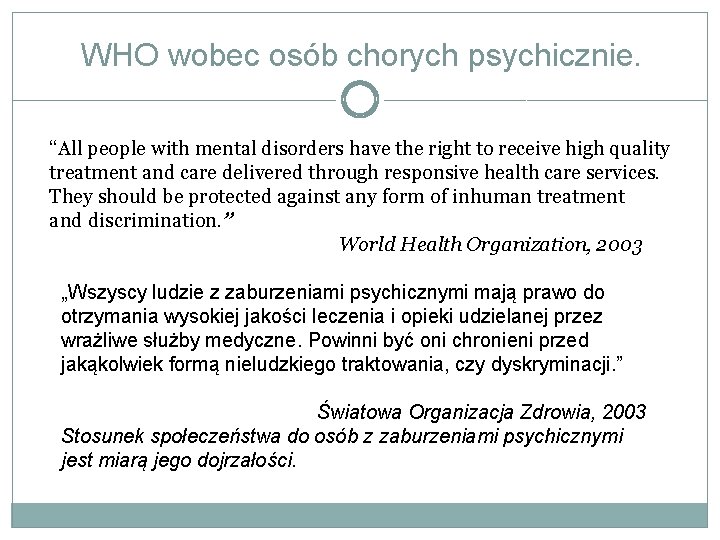 WHO wobec osób chorych psychicznie. “All people with mental disorders have the right to