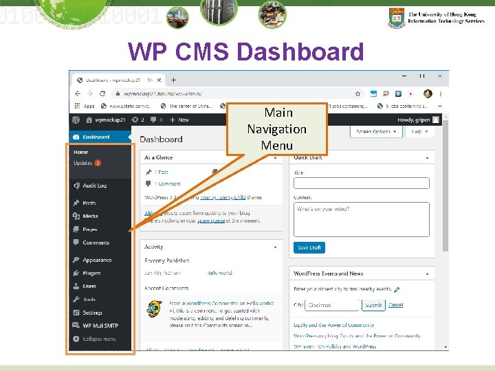 WP CMS Dashboard Main Navigation Menu 