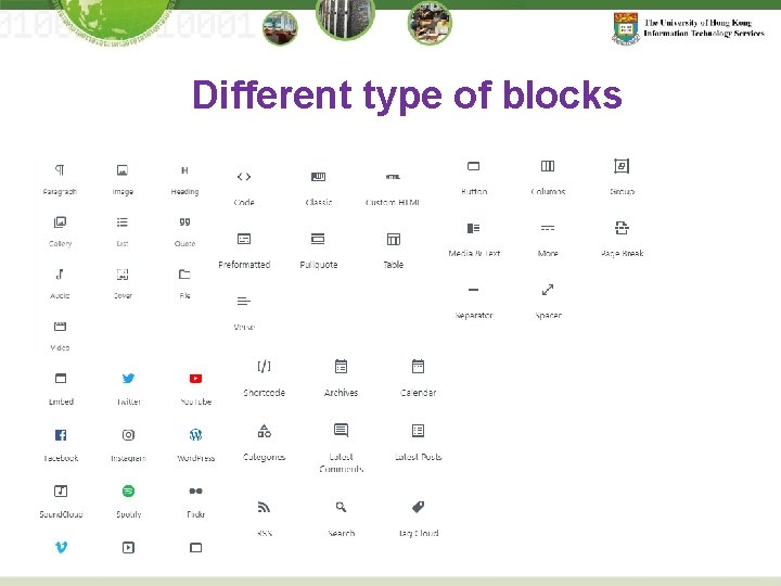 Different type of blocks 
