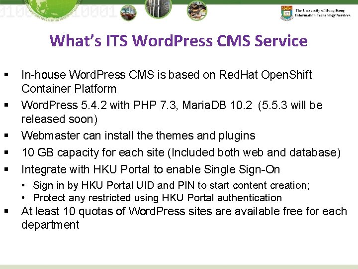 What’s ITS Word. Press CMS Service § § § In-house Word. Press CMS is