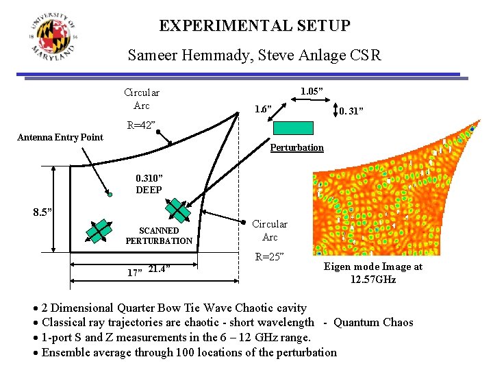 EXPERIMENTAL SETUP Sameer Hemmady, Steve Anlage CSR Circular Arc 1. 05” 1. 6” 0.