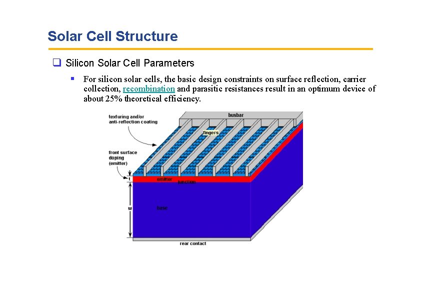 Solar Cell Structure Silicon Solar Cell Parameters For silicon solar cells, the basic design