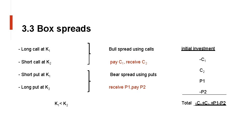 3. 3 Box spreads - Long call at K 1 Bull spread using calls