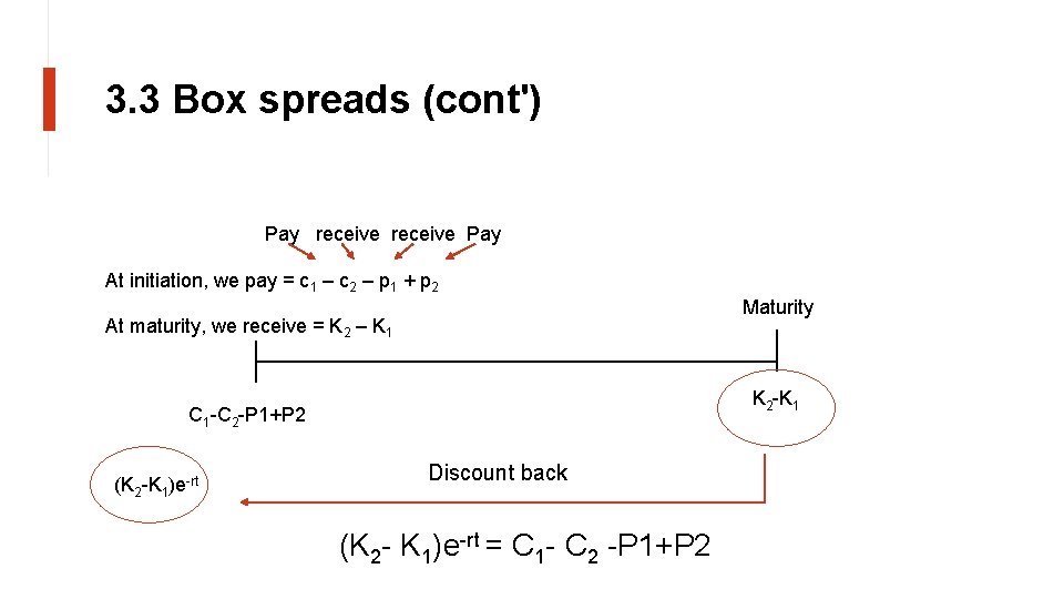 3. 3 Box spreads (cont') Pay receive Pay At initiation, we pay = c