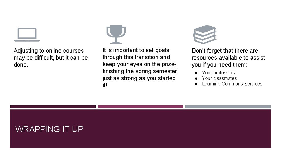 Adjusting to online courses may be difficult, but it can be done. WRAPPING IT