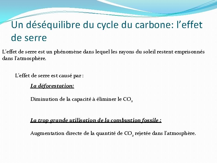 Un déséquilibre du cycle du carbone: l’effet de serre L’effet de serre est un