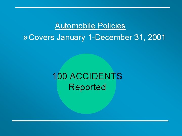 Automobile Policies » Covers January 1 -December 31, 2001 100 ACCIDENTS Reported 