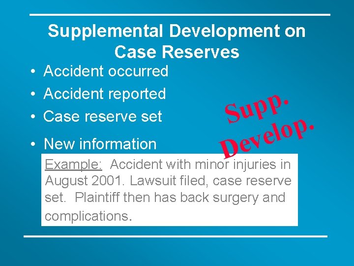 Supplemental Development on Case Reserves • Accident occurred • Accident reported • Case reserve