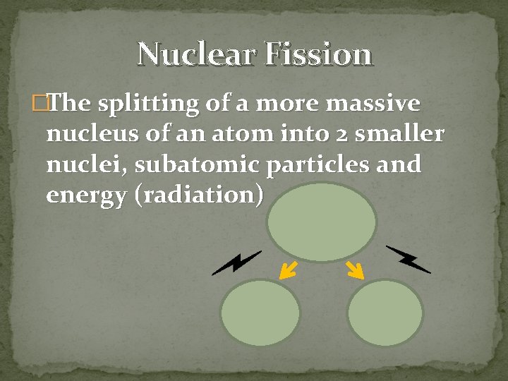Nuclear Fission �The splitting of a more massive nucleus of an atom into 2