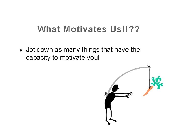 What Motivates Us!!? ? ● Jot down as many things that have the capacity