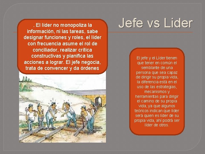 . El líder no monopoliza la información, ni las tareas, sabe designar funciones y