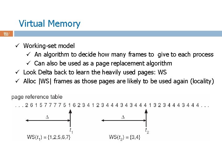 Virtual Memory 111 / 122 ü Working-set model ü An algorithm to decide how
